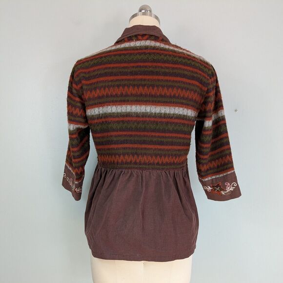 Vintage Corduroy Wool Jacket Topper PM Brown Orange 90s Boho Art Western Floral - Picture 3 of 11